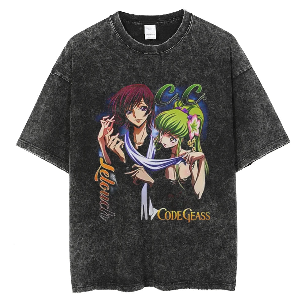 Code Geass C.C. & Lelouch Immortal Bond Oversized Vintage T-Shirt