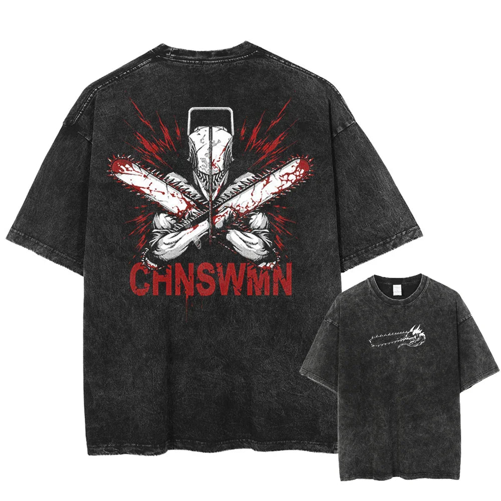 Chainsaw Man Chainsaw Transformation Oversized Vintage T-Shirt